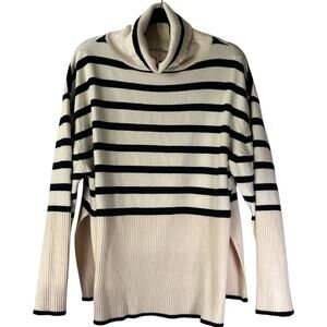 Anrabess Cream & Black Striped Ribbed Turtleneck Sweater Regular Size S